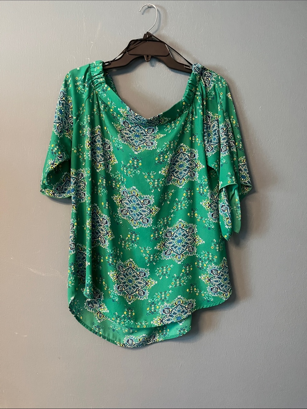 Relaxed Green Printed Short Sleeve Blouse